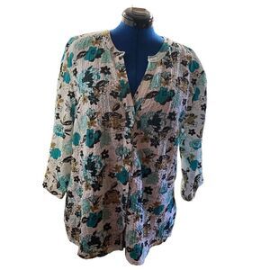 REBECCA MALONE Women’s Top XL Multicolored,button‎ down Crepe material floral